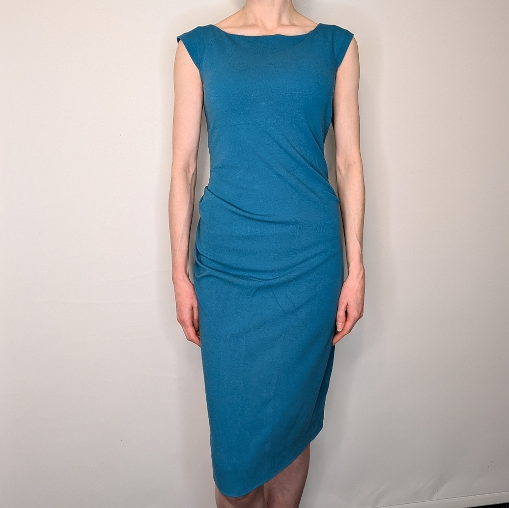 Diane von Furstenberg Dress DVF Blue Bodycon Fitted Midi Dress Size 2